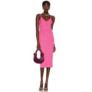 Staud Quartz Midi Slip Dress Party Cocktail Bodycon Metallic Peony Pink Large